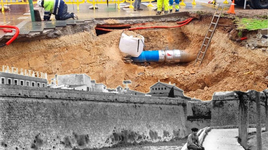 El gran socavón que ha sacado a la luz parte de la obra más colosal de la historia de Palma: sus murallas