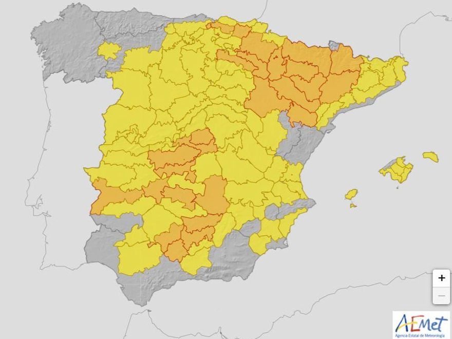 Mapa de alertas por temperaturas para el 18 de junio de 2022