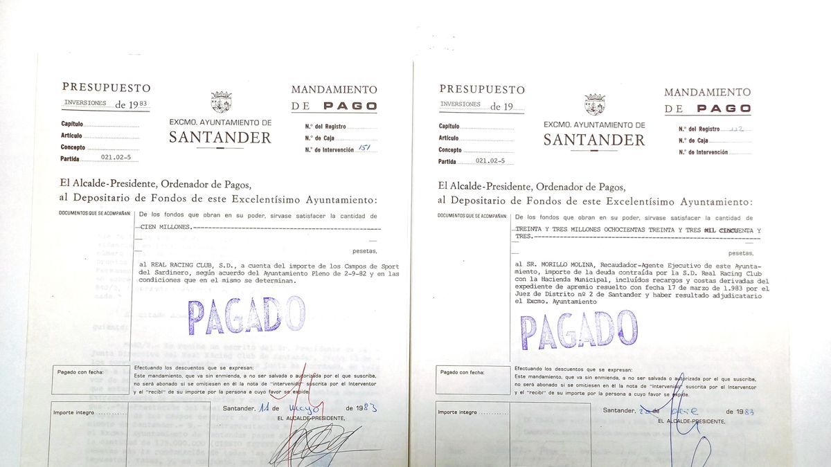 Cartas de pago del campo del Racing de Santander y de la deuda.