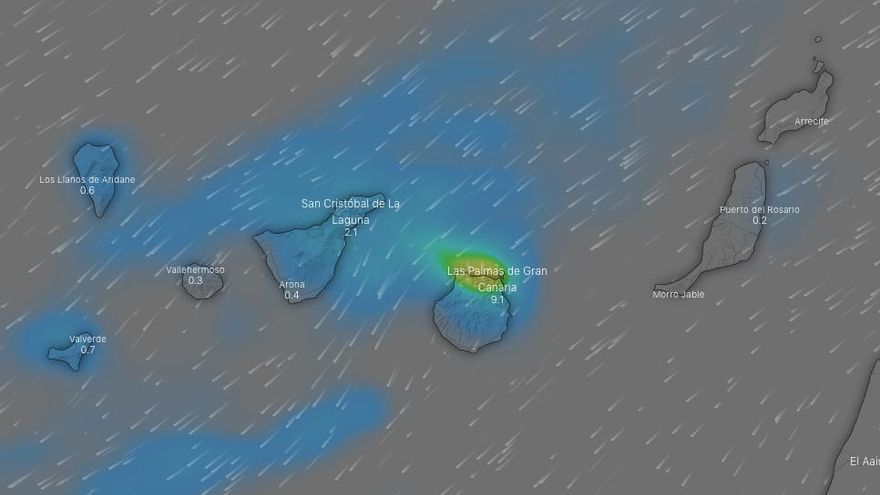 Previsión de lluvias en Gran Canaria para las primeras horas del viernes, según el modelo europeo