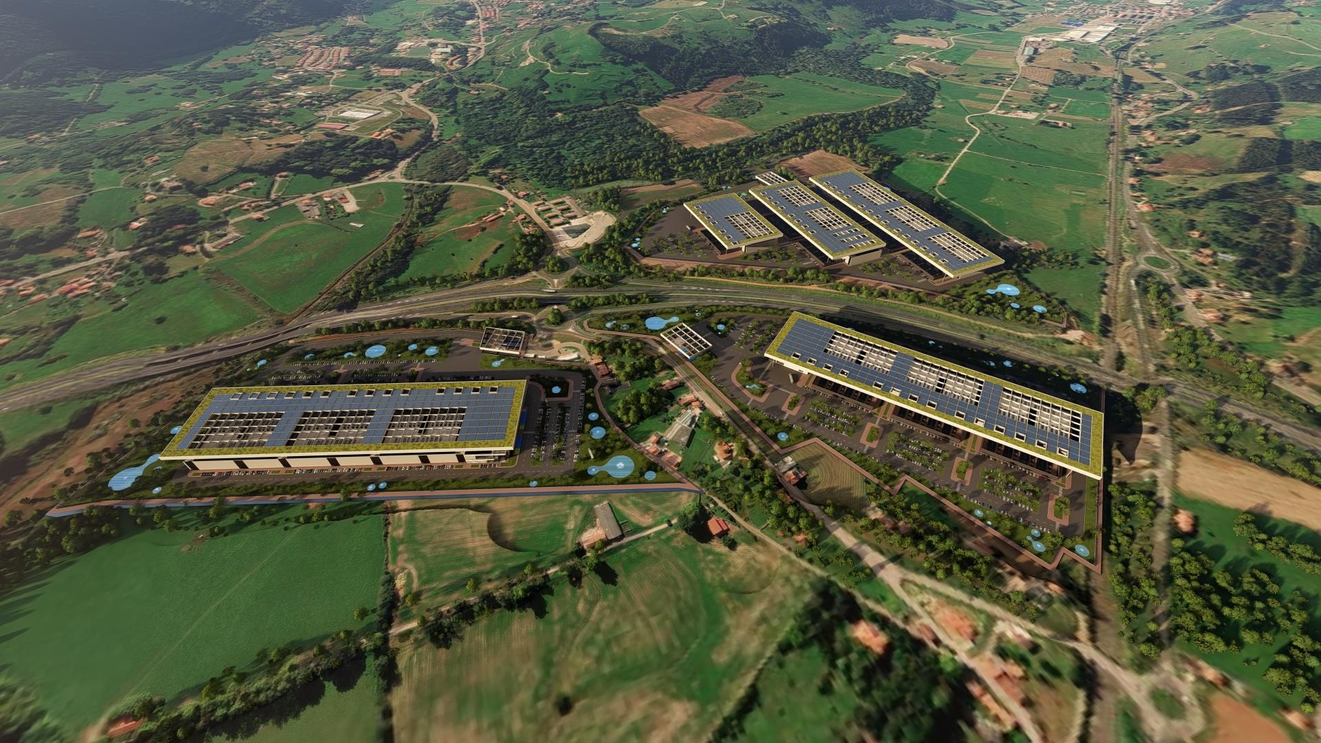 Infografías aérea del futuro Campus Tecnológico Altamira, ubicado entre Villaescusa y Piélagos.