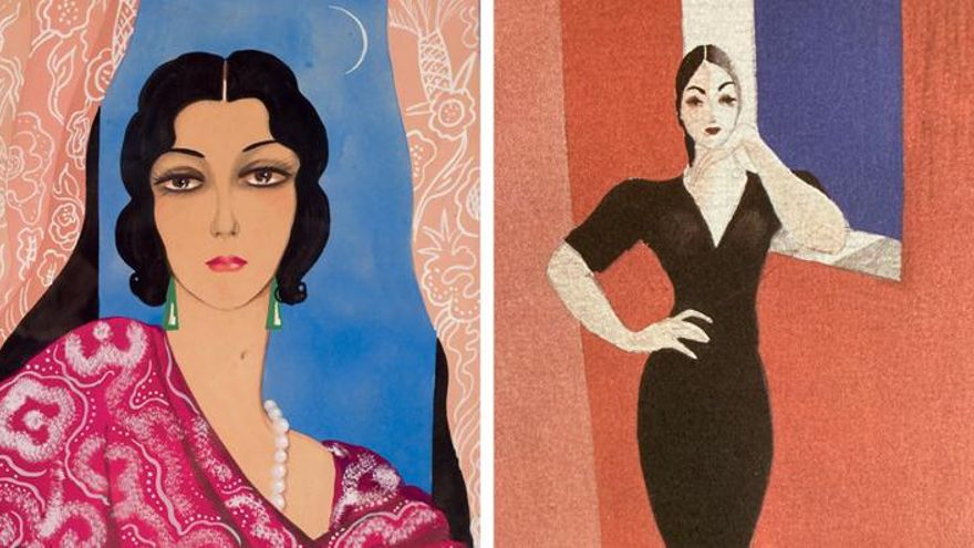 A la izquierda, retrato de La Argentinita. A la derecha, dibujo realizado para la revista Luna