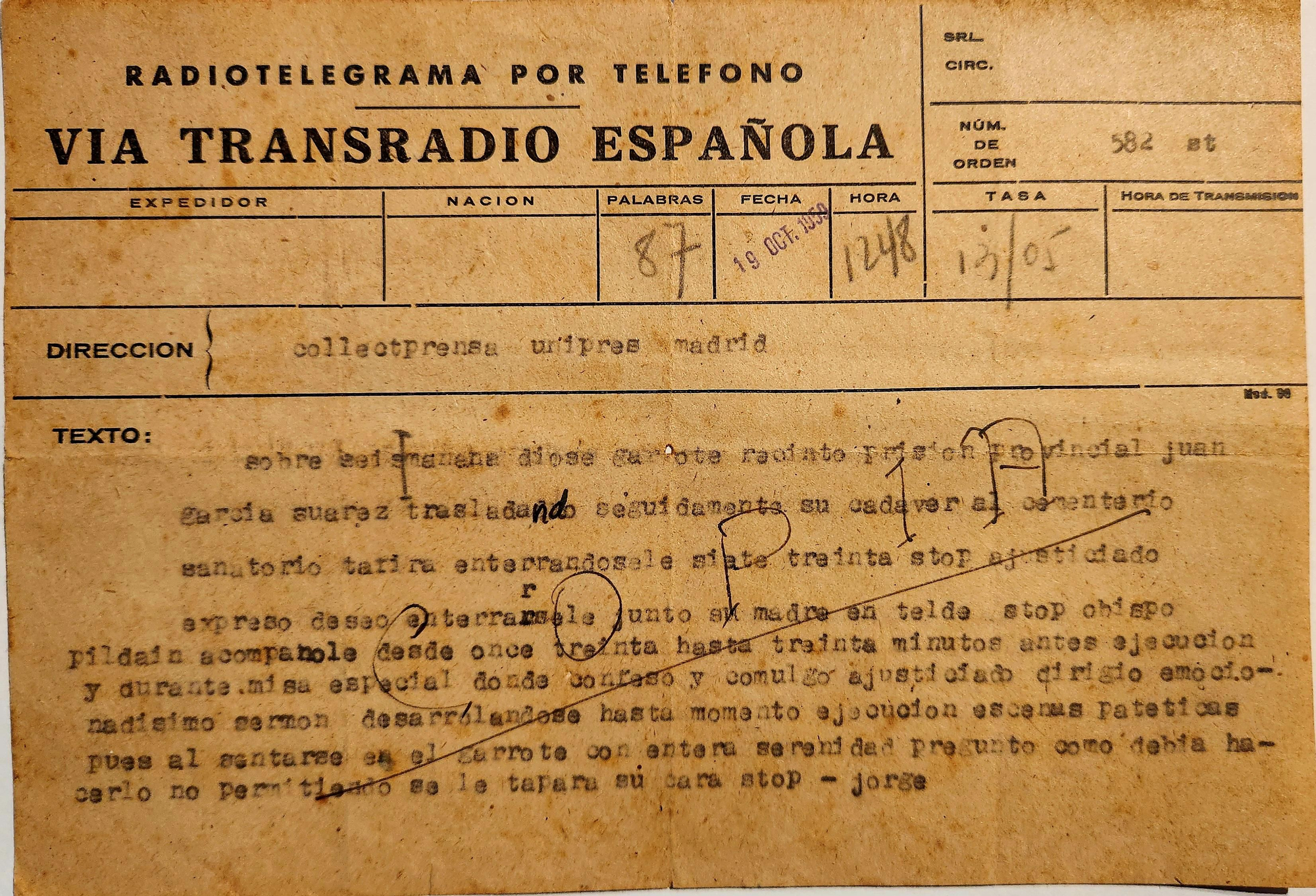 Telegramas que intercambiaron Luis Jorge Ramírez y la UPI.