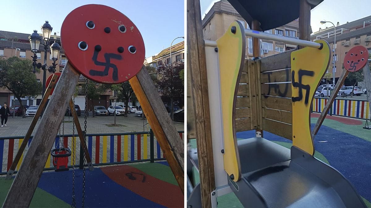 Pintadas con simbología nazi en el parque infantil de la Plaza Gibraltar