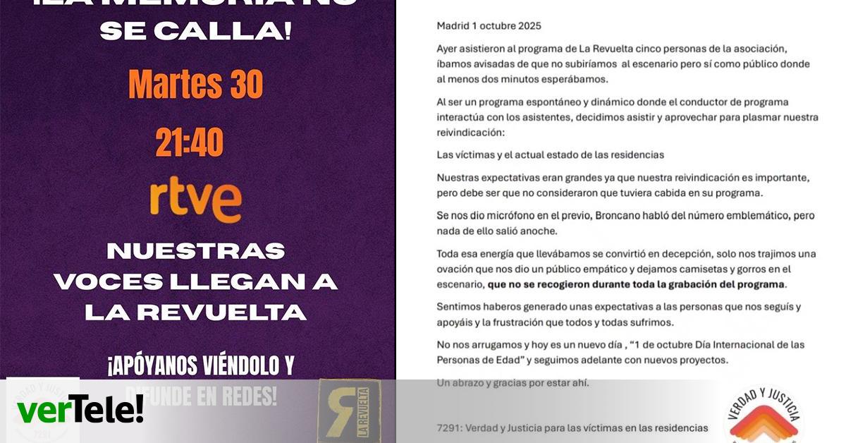 La Asociación 7291 por los ancianos muertos en las residencias de Ayuso aclara por qué al final no salió en 'La Revuelta'