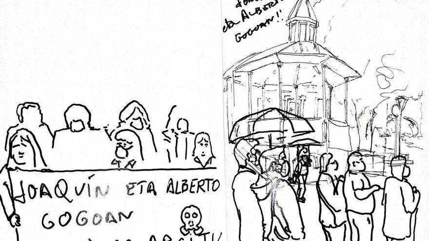 Dibujos de vecinos reunidos en protestas de Zalla por Alberto y Joaquín