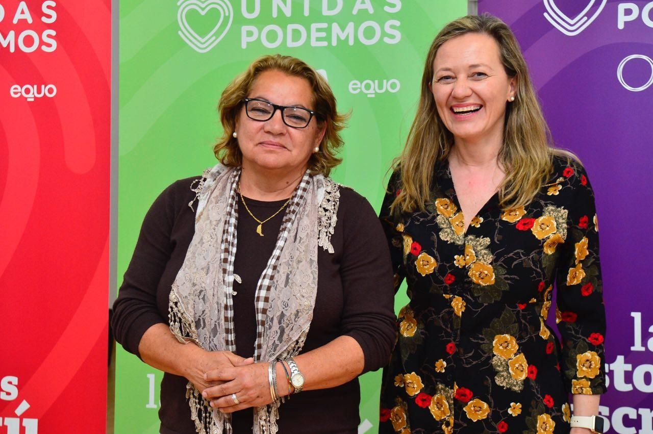 Victoria Rosell y Meri Pita, candidatas de Unidas Podemos al Congreso de los Diputados.