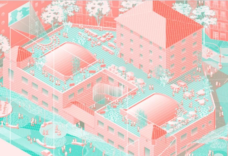 Plaza pública en altura que los comerciantes del Mercado de los Mostenses planean crear en la azotea de su edificio