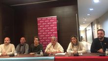 Un momento de la rueda de prensa organizada por la FELGTB.