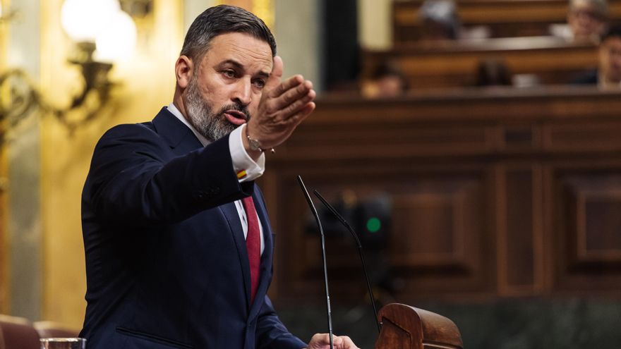 El líder de VOX, Santiago Abascal, interviene durante una sesión plenaria, en el Congreso de los Diputados