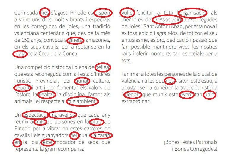 El texto del saluda de Climent con las numerosas incorrecciones y faltas de ortografía.