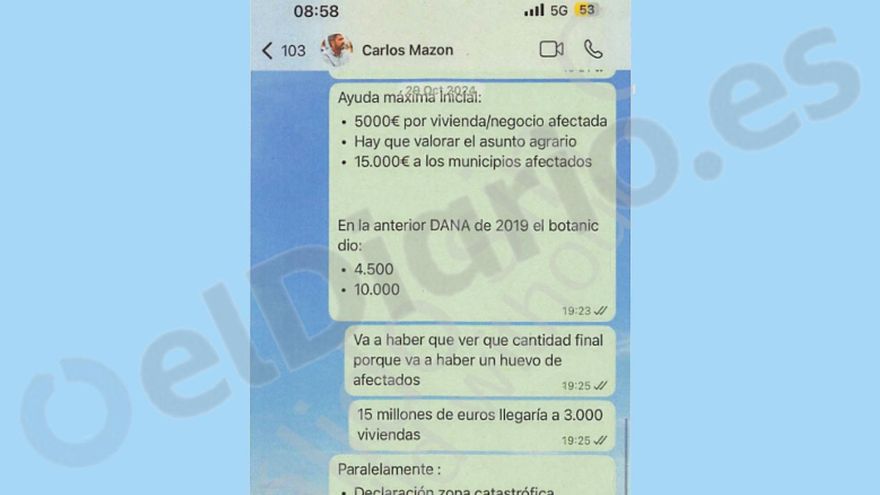 El whatsapp de un alto cargo a Mazón 45 minutos antes del Es-Alert: "Va a haber un huevo de afectados"