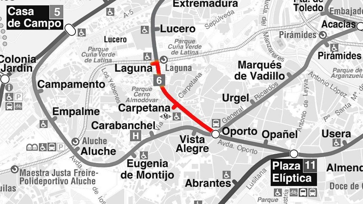 Cortada la línea 6 de Metro de Madrid entre Laguna y Oporto por "incidencia en las instalaciones"