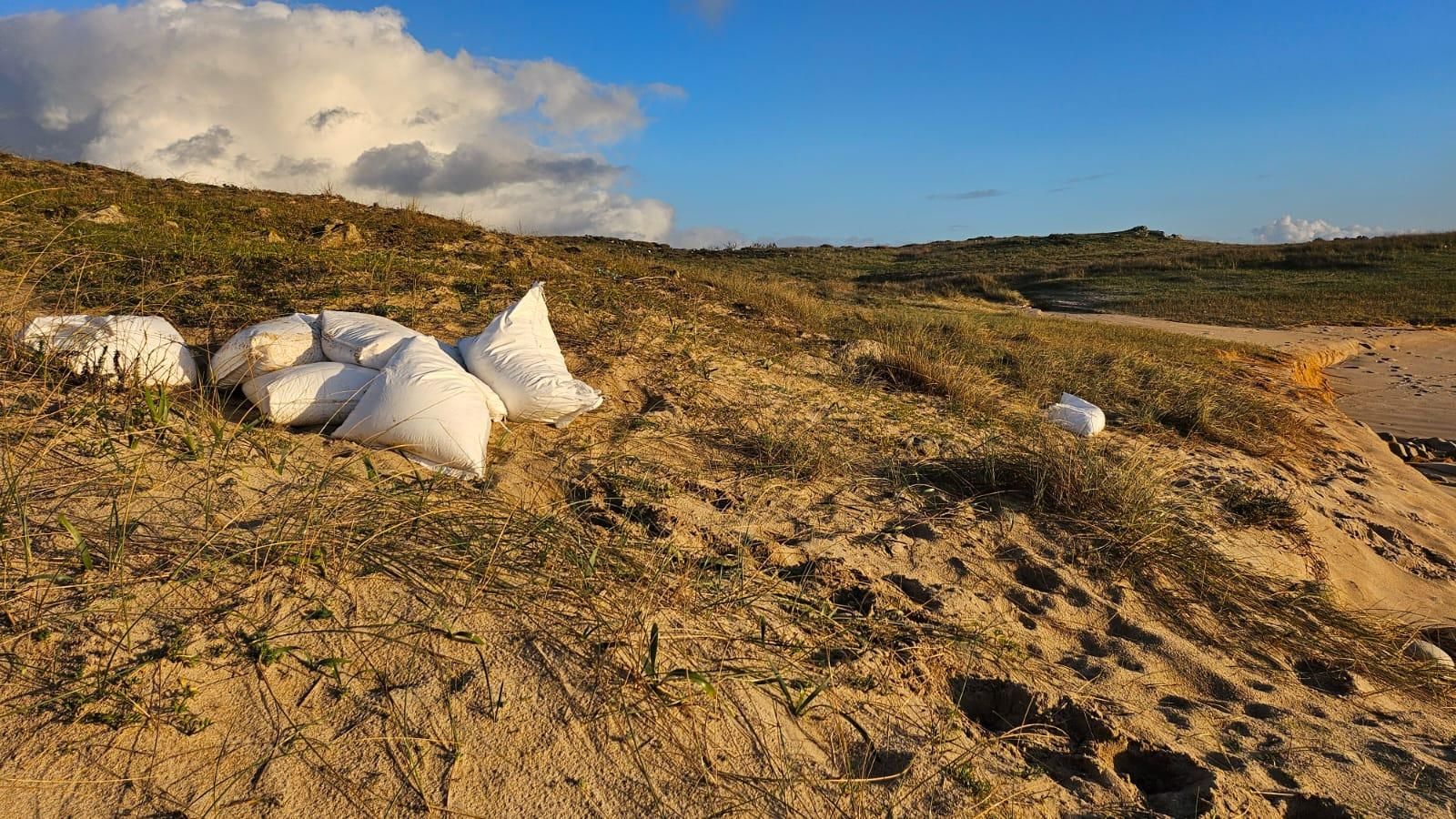 Poco a poco, comenzó a recoger los sacos. Uno a uno, se los fue llevando de la playa.