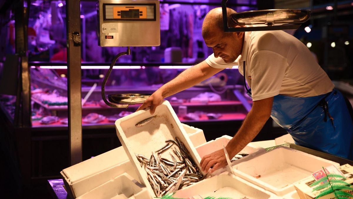 Archivo - Trabajador en una pescadería