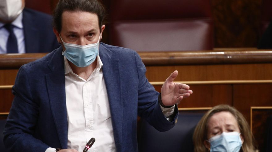 El vicepresidente segundo del Gobierno, Pablo Iglesias, durante una sesión de control al Ejecutivo en el Congreso de los Diputados.