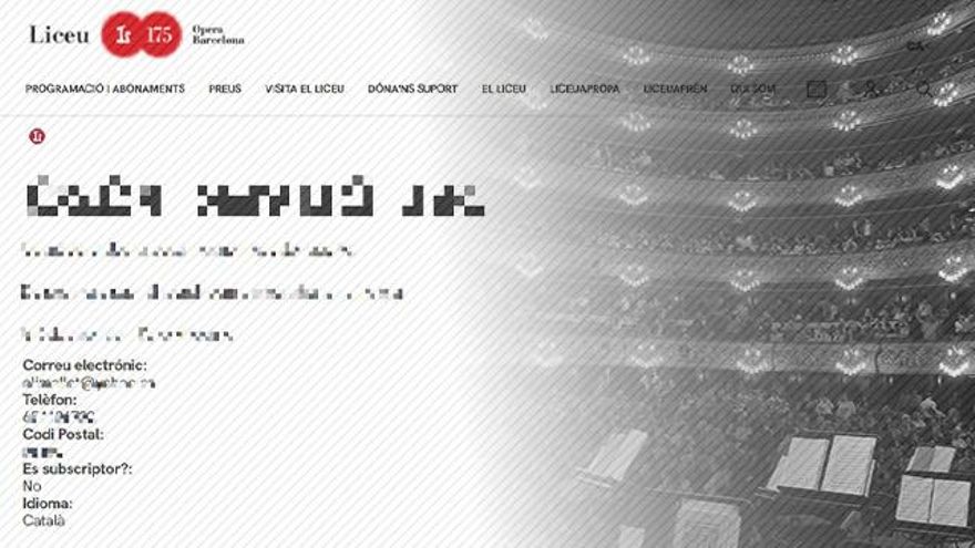 La web del Liceu deja al descubierto los datos privados de centenares de espectadores