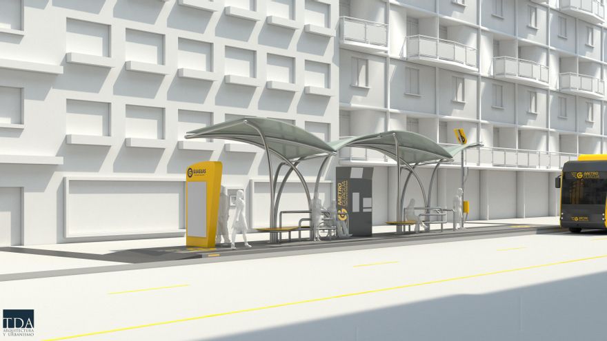 Interpreta en clave urbana las funciones clásicas de una parada de guaguas: señalización, información, espera y abrigo