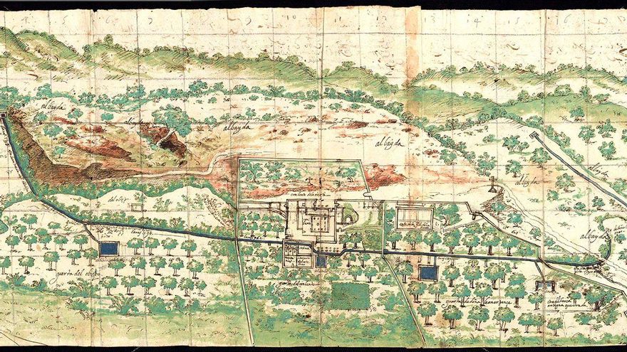 Mapa de las tierras y huertas del convento de Arrizafa entre las del Obispo de Córdoba y de Doña Leonor Ponce, en La Albaida. Francisco García, pinctor. 1619, Real Chancillería de Granada