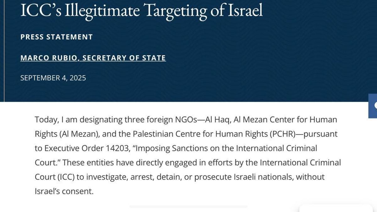 Comunicado del Gobierno de EEUU en el que se anuncian y justifican las sanciones contra las organizaciones civiles palestinas por su colaboración con la Corte de La Haya