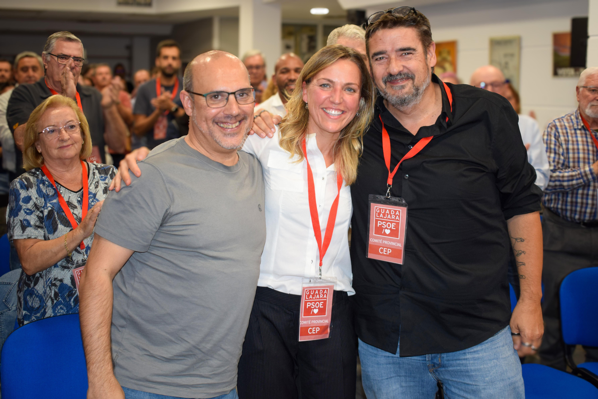 De izquierda a derecha, Pablo Bellido, secretario general del PSOE en Guadalajara, María Jesús Merino, candidata al Senado y Rafael Esteban, cabeza de lista al Congreso