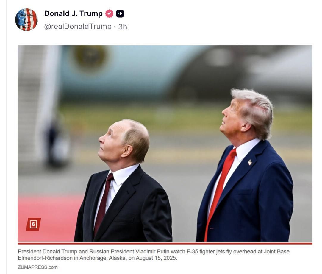 Truth Social de Trump con una foto con Putin.