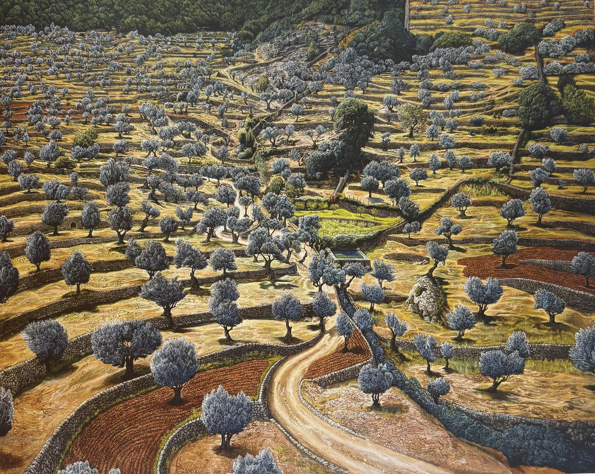 'Camouflage' (1985-1987). Obra realizada por Mati Klarwein durante su estancia en plena Serra de Tramuntana. El cuadro es un homenaje visual al equilibrio entre el ser humano y la naturaleza, y también una advertencia frente a su destrucción.