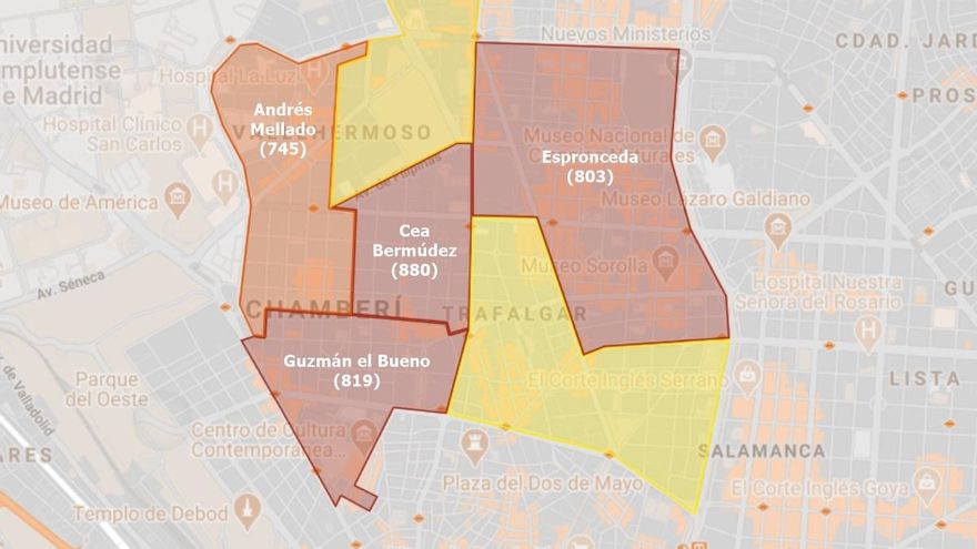 Sanidad alarga el confinamiento de Andrés Mellado, pero deja libres tres zonas de Chamberí con más casos de Covid-19