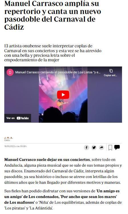 Noticia más destacada sobre Manuel Carrasco