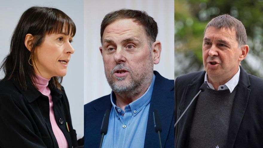 Ana Pontón, Oriol Junqueras y Arnaldo Otegui, líderes del BNG, ERC y EH Bildu respectivamente