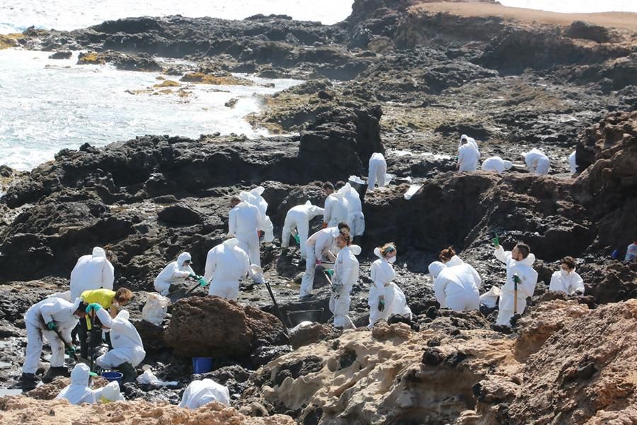 Limpieza de piche en la grancanaria playa de El Cabrón. (Maspalomas Ahora).