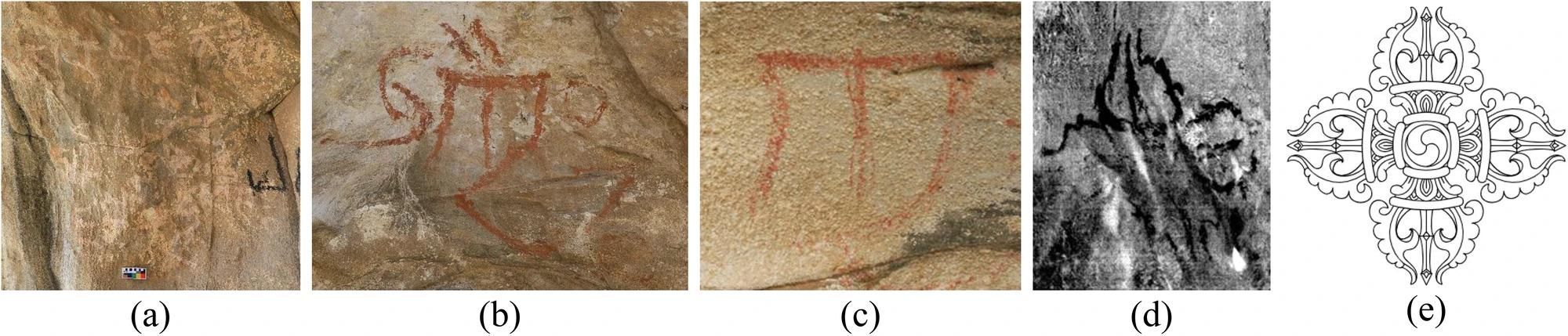 Inscripciones de mantras budistas tibetanos encontradas en las cuevas.
