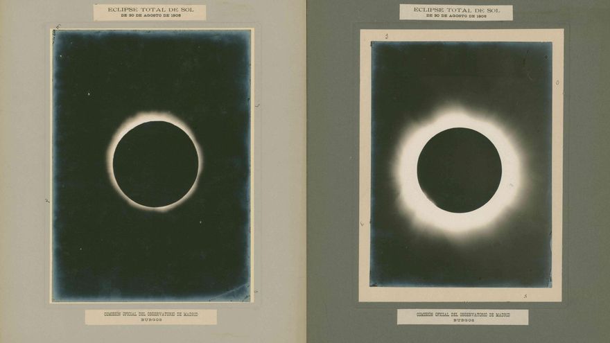 Dos de las coronografías del eclipse de 1905 obtenidas desde tierra.