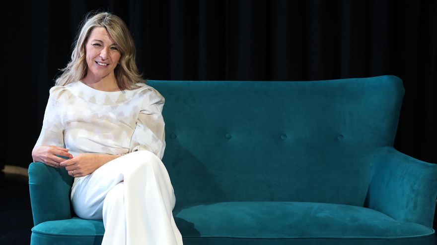 La vicepresidenta del Gobierno, Yolanda Díaz, durante la entrevista con elDiario.es e infoLibre