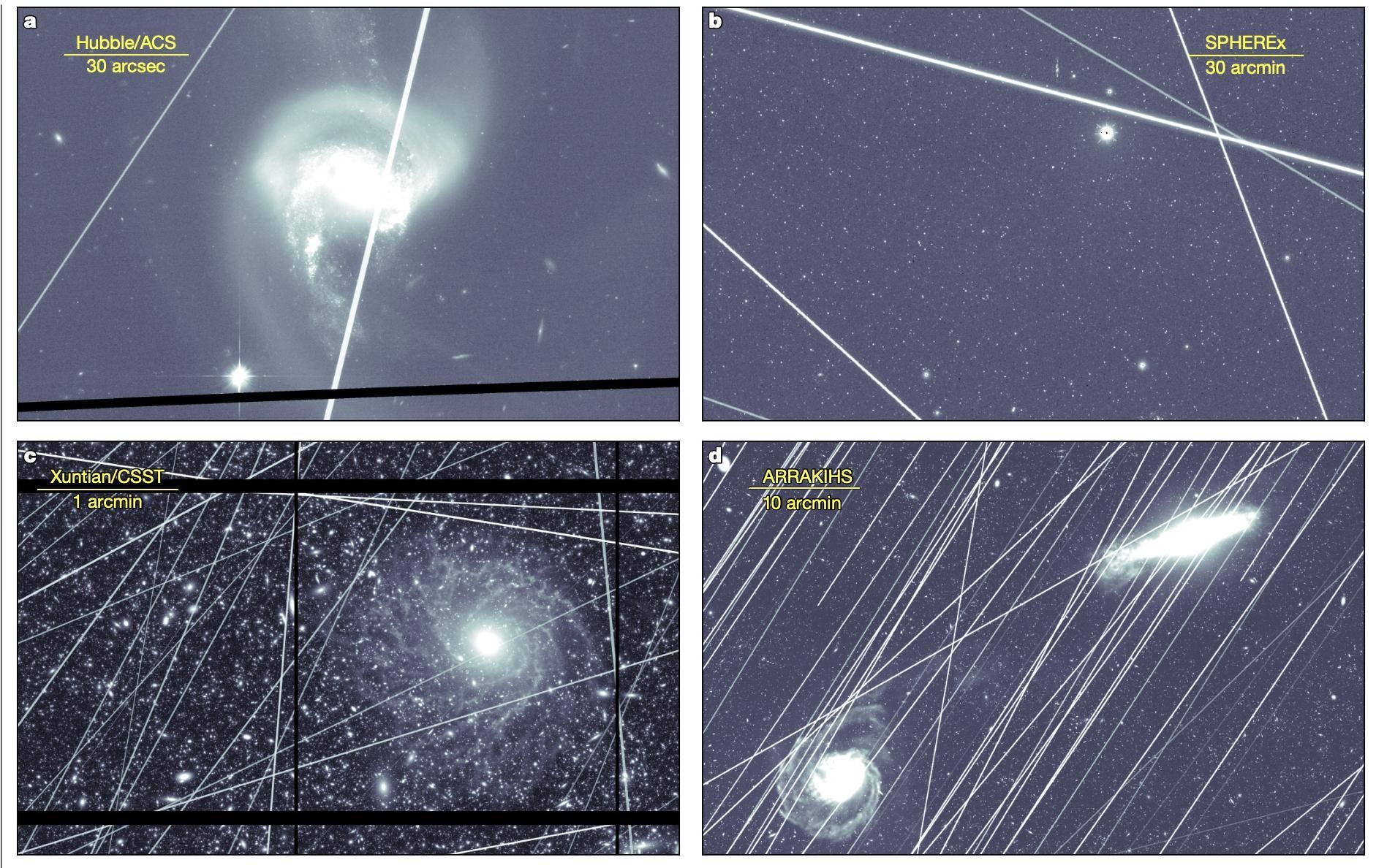 Simulación del efecto que pueden tener las megaconstelaciones en cuatro telescopios espaciales.