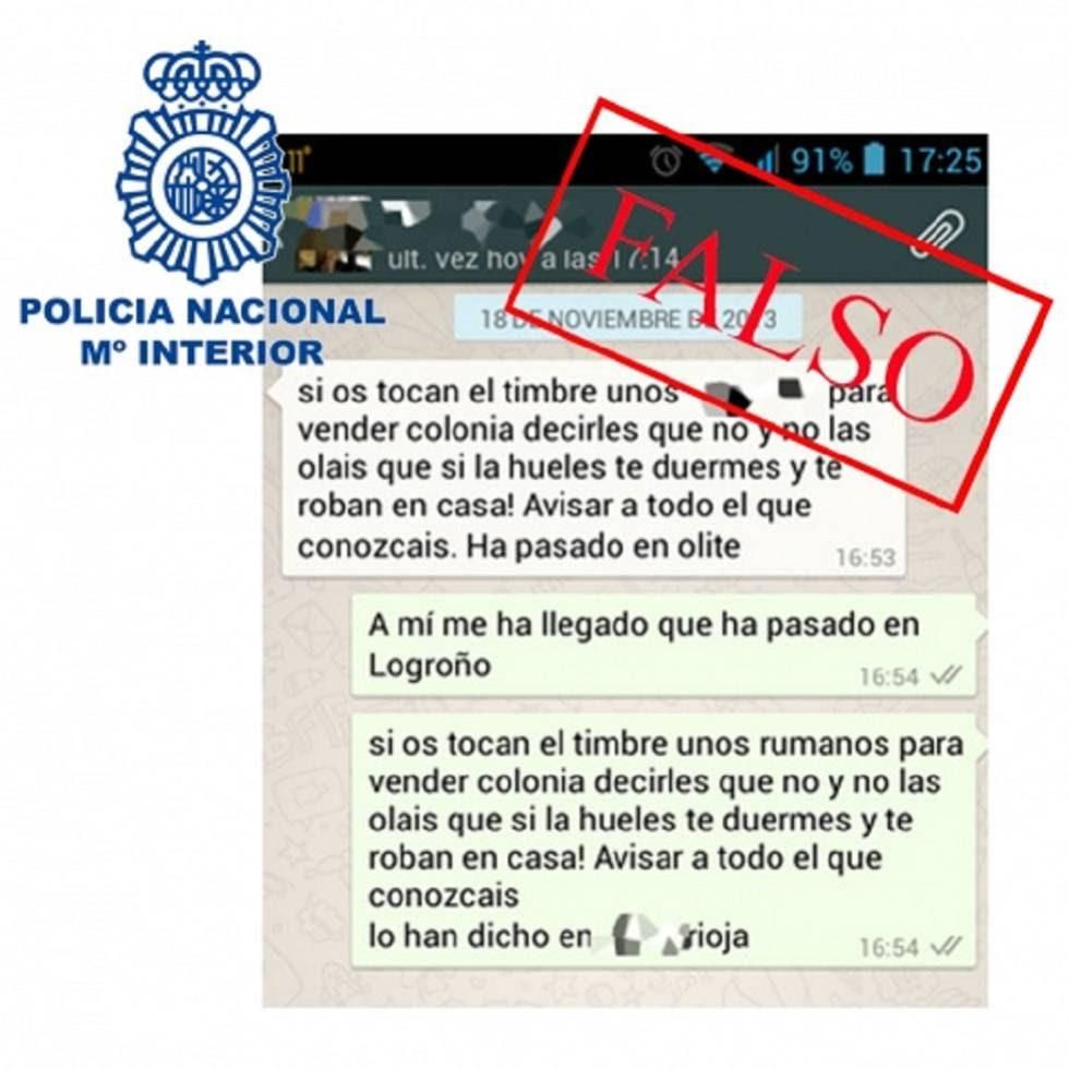 Colonias que te duermen para robarte. (Policía Nacional).