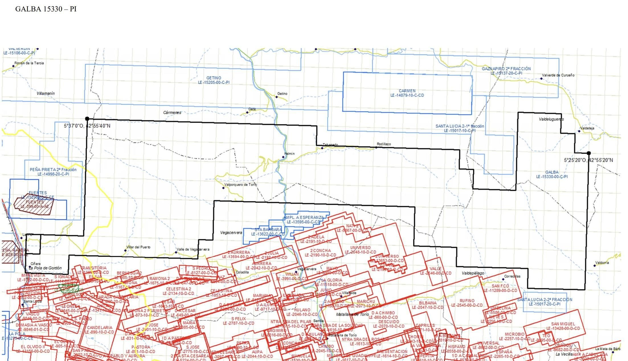 Permiso de investigación 'Galba' entre los municipios de La Pola de Gordón, Vegacervera, Cármenes, Matallana de Torío, Vadepiélago y Valdelugueros