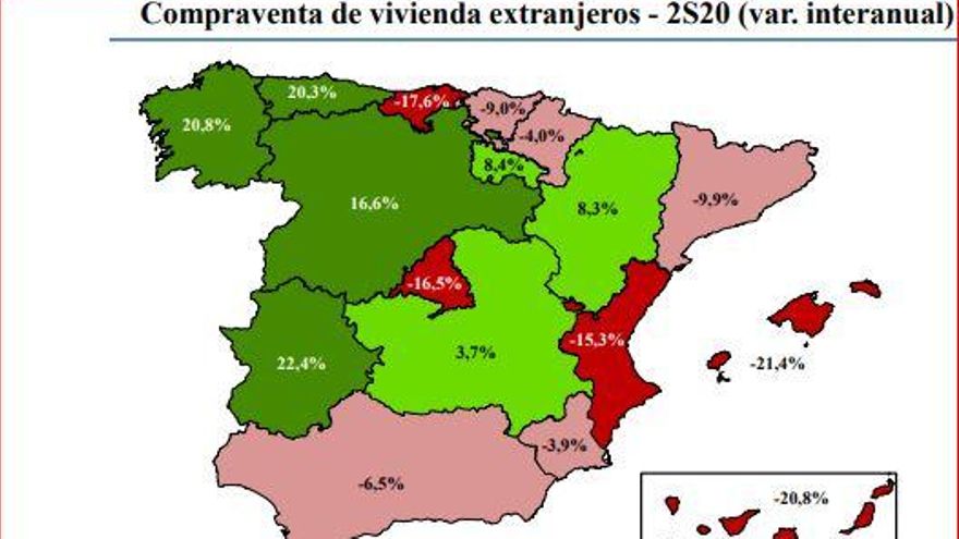 Evolución de las operaciones en segundo semestre respecto al año anterior: el interior y noroeste peninsular, favoritos