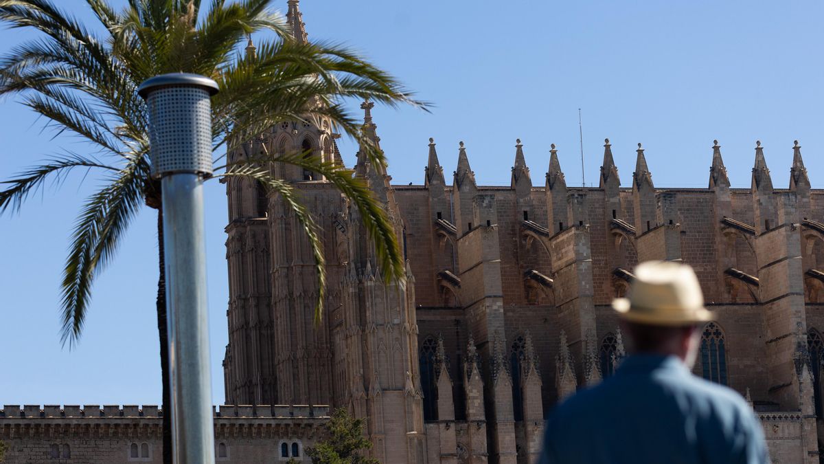 Un visitante observa la catedral de Palma durante su visita por la ciudad