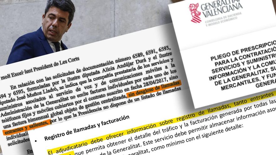 El contrato con la operadora telefónica desmiente a Mazón: obliga a registrar las llamadas “entrantes" y "salientes”