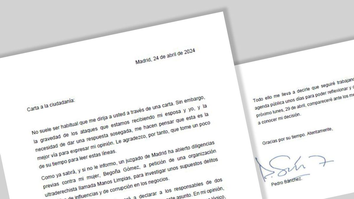 Texto íntegro de la carta de Pedro Sánchez a la ciudadanía