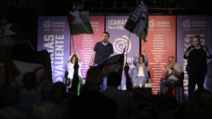 Pablo Iglesias, en un acto de Unidas Sí Podemos en Las Palmas de Gran Canaria este domingo