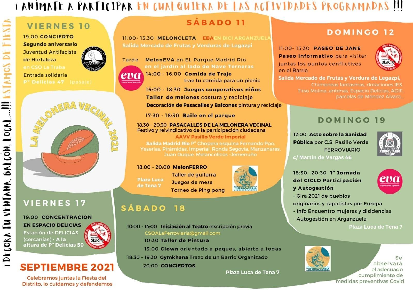 Programa de actividades de La Melonera Vecinal 2021