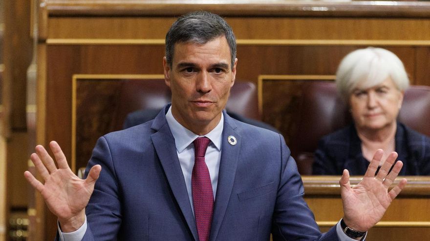El presidente del Gobierno, Pedro Sánchez, interviene durante una sesión plenaria en el Congreso de los Diputados.