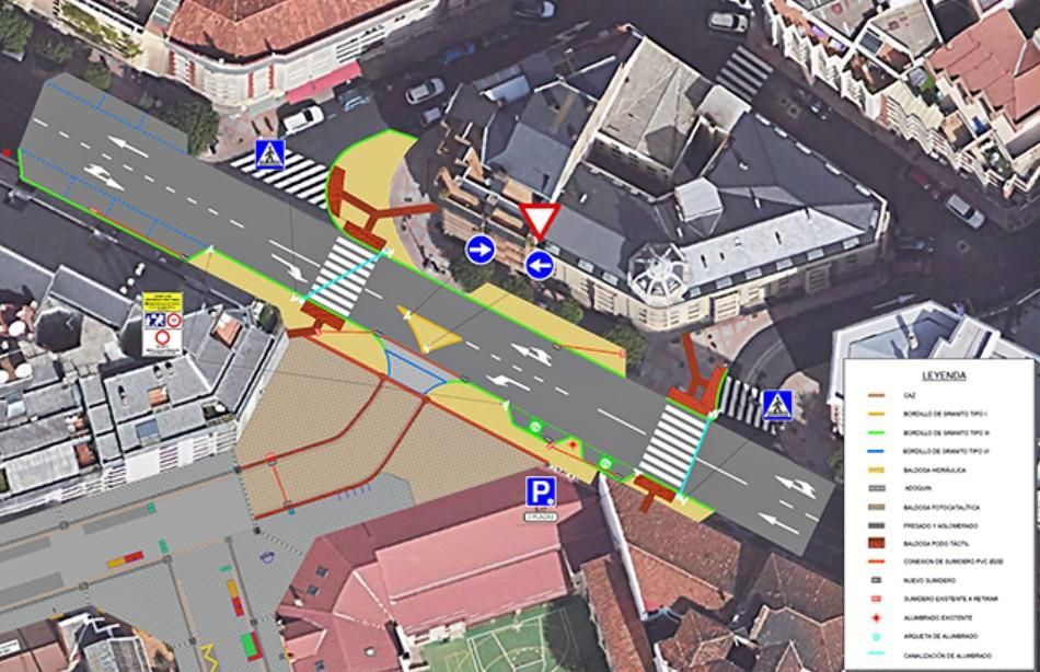 Solución propuesta en el entronque de Gran Vía y San Agustín, recién peatonalizada.