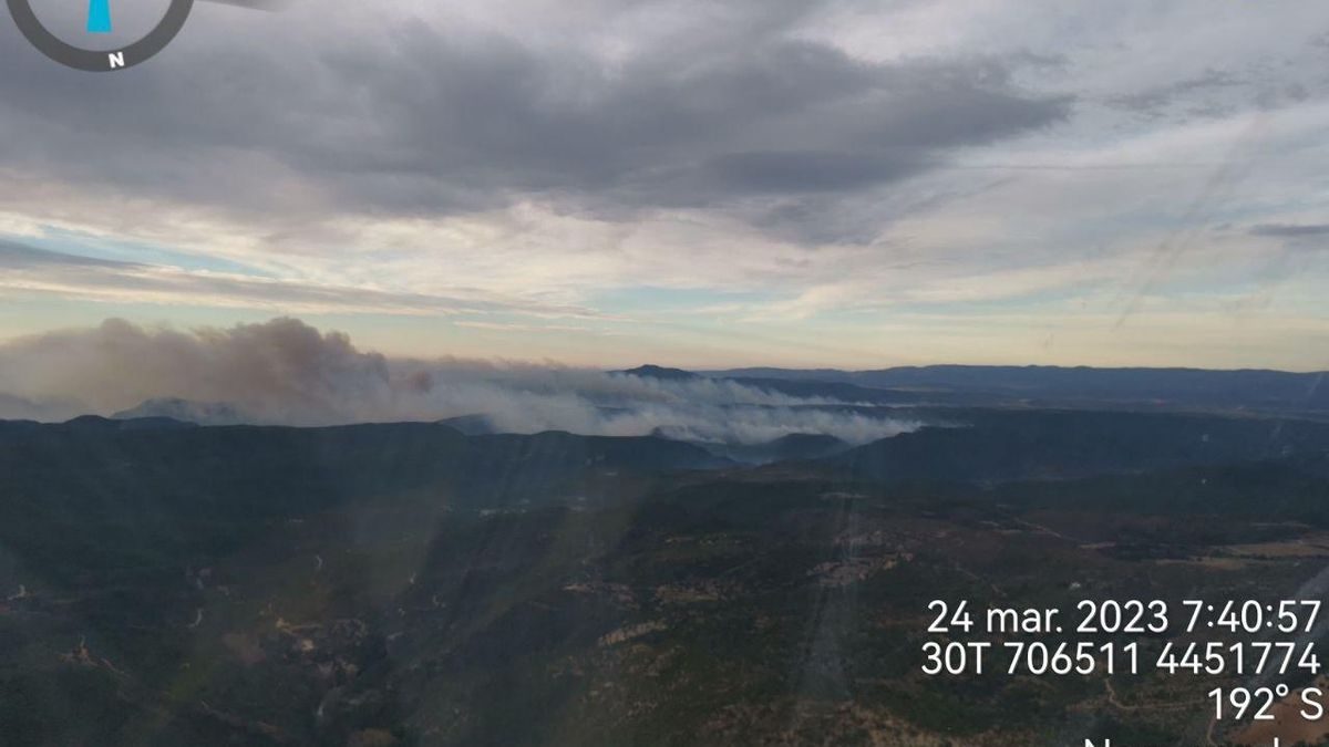 Evolución del incendio entre Teruel y Castellón en su flanco izquierdo