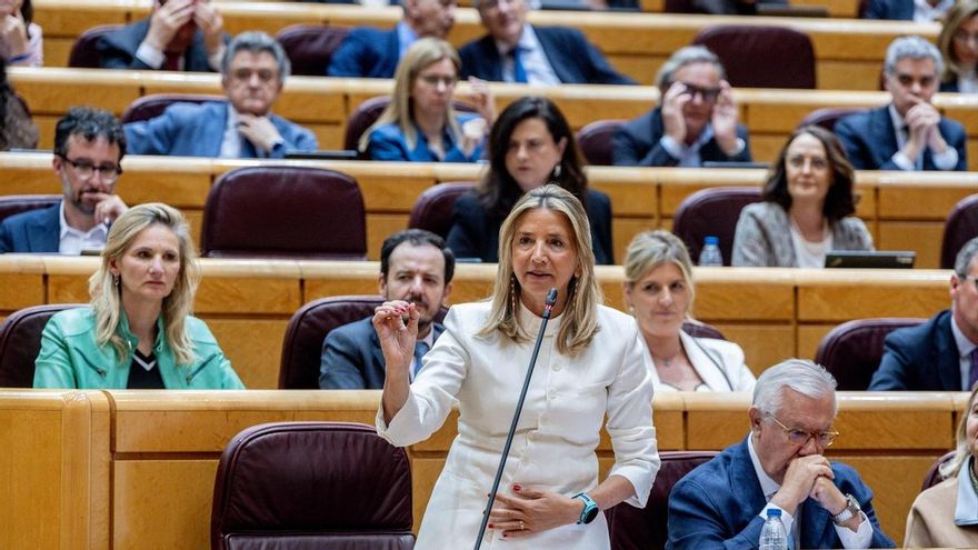 La portavoz del PP en el Senado, Alicia García, interviene durante una sesión plenaria del Senado, a 12 de mayo de 2026, en Madrid (España).