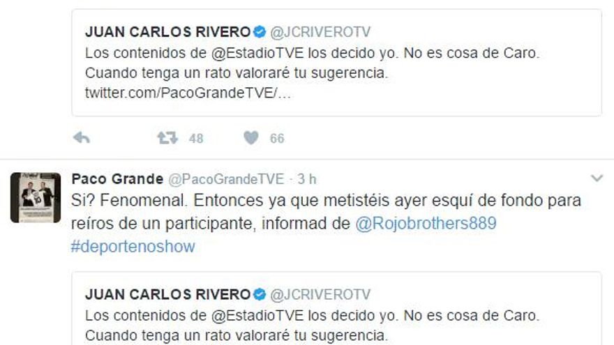 Mensajes de Paco Grande a Juan Carlos Rivero en Twitter