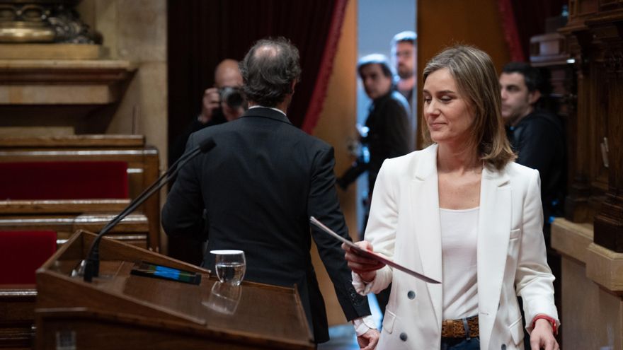 La líder de los comuns en el Parlament, Jéssica Albiach, durante el pleno del debate a la totalidad de Presupuestos 2024 en el Parlament, a 13 de marzo de 2024, en Barcelona, Catalunya (España). El pleno del Parlament celebra hoy el debate a la totalidad