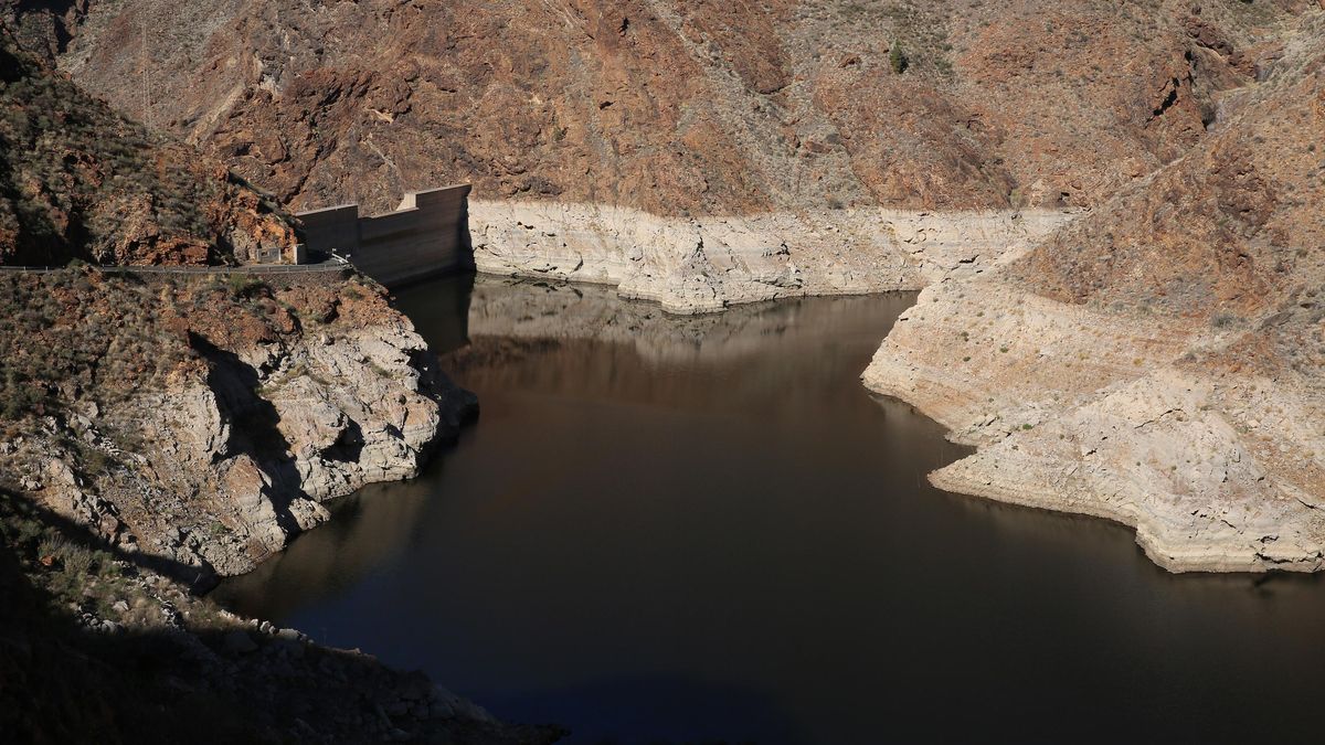 Estado actual de la presa del Parralillo, Tejeda, en Barranco de La Aldea de San Nicolás (Gran Canaria). Enero de 2024.